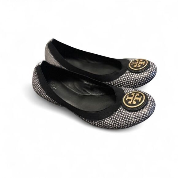 Tory Burch Patterned Ballet Flats Black White 7.5 - Picture 2 of 6